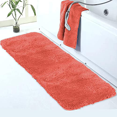 Walensee Large Bathroom Rug (24 x 72, Living Coral) Extra Soft and Absorbent Shaggy Mat Machine Washable Microfiber Bath Mat, Non Slip Bath Mat, Luxury Bathroom Floor Mats - color: Living Coral, size: 24" x 72"