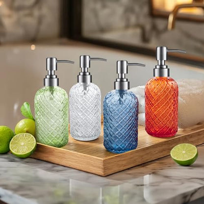 Kaishun 14 OZ Refillable Glass Soap Dispenser for Hand Soap & Lotion, Green - color: Green