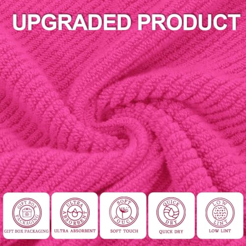VOOVA & MOVAS Hot Pink Bath Towels 4PC, 100% Cotton, 30x56 in | Quick Dry, Thick, Soft, Absorbent, Luxury Shower Towels With Hanging Loops, Towel Gift Set - color: Hot Pink, size: 4 PC Bath Towel Set