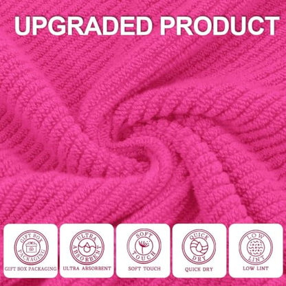 VOOVA & MOVAS Hot Pink Bath Towels 4PC, 100% Cotton, 30x56 in | Quick Dry, Thick, Soft, Absorbent, Luxury Shower Towels With Hanging Loops, Towel Gift Set - color: Hot Pink, size: 4 PC Bath Towel Set
