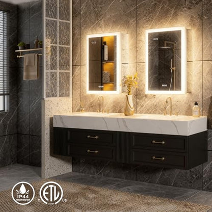20x32 LED Medicine Cabinet Mirror with Double Lights-Front & Backlit, 155°Soft-close Hinge, Surface or Recessed Dimmable Lighted Medicine Cabinet Mirror with Clock Outlet Inner Light,Anti-fog - size: 20x32'' (Left Hinge)