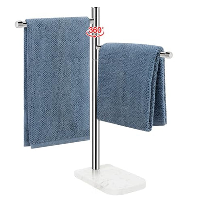 Hand Towel Holder, F-Shape Hand Towel Stand with Marble Base, Stainless Steel Swivel Hand Towel Rack Bar Standing for Bathroom Kitchen Countertop, 2 Arms (Chrome Finish) - color: Chrome Finish