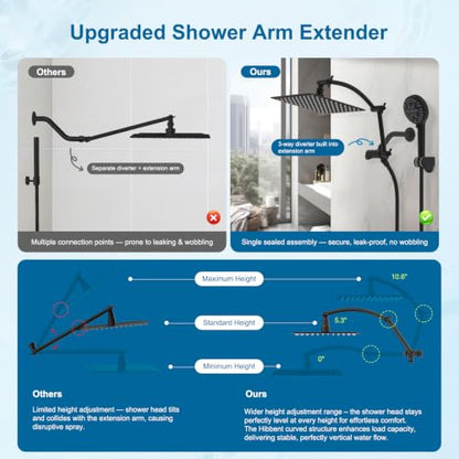Hibbent Metal 10" High Pressure Rain Shower Head Combo, Oil-Rubbed Bronze | cUPC Certified Rainfall Shower Head with handheld 10 Sprays, 16'' Adjustable Extension Arm, 71'' Hose, Showerhead Holder - color: Oil Rubbed Bronze, style: Square 10''