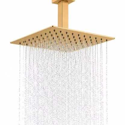 Rainfall Shower Head, BSTIIU 12 Inch Square Shaped Rain Shower Head, Ultra Thin Stainless Steel Ceiling or Wall Mounted Showerheads, Brushed Brass Gold - color: Brushed Brass Gold, size: 12-Inches, style: Square