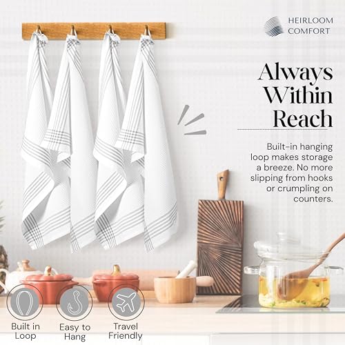 Grey and White Cotton Kitchen Towels 3 Pack, 16x26 Inch, Waffle Weave, Quick Dry, Absorbent, Durable Dish Towels for Drying, Cleaning, Cooking, Daily Kitchen Use - color: Light Grey, style: 3 Pack