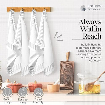 Grey and White Cotton Kitchen Towels 3 Pack, 16x26 Inch, Waffle Weave, Quick Dry, Absorbent, Durable Dish Towels for Drying, Cleaning, Cooking, Daily Kitchen Use - color: Light Grey, style: 3 Pack