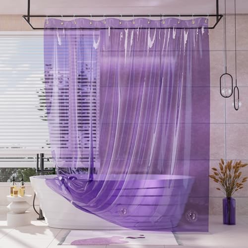 AmazerBath Purple Shower Curtain Liner Luxury, EVA Soft Clear Heavy Duty Shower Curtain and Liner 2-in-1, 72x72 Plastic Weighted Bathroom Liner, 12 Rustproof Grommets & 3 Heavyweight Stones - color: Rainbow Lavender, size: 72"W x 72"L (Pack of 1)