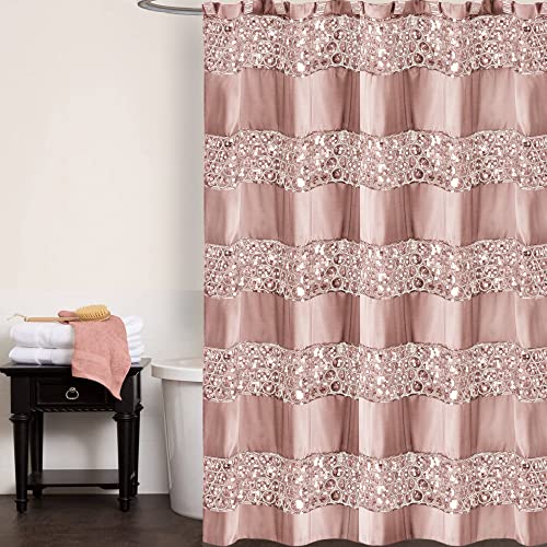 Zahari Home 13pc Sinatra Bathroom Shower Curtain Set - Blush Luxury Fabric With 12 Hooks - Unique Design Bling - color: Sinatra Blush, style: Shower Curtain and 12 Shower Hooks