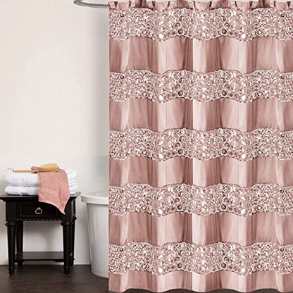 Zahari Home 13pc Sinatra Bathroom Shower Curtain Set - Blush Luxury Fabric With 12 Hooks - Unique Design Bling - color: Sinatra Blush, style: Shower Curtain and 12 Shower Hooks