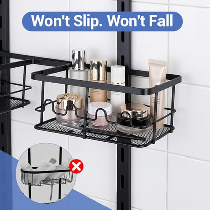 Extra Large Shower Caddy Hanging, Rust-Resistant Shower Organizer Hanging, 3 Tier Height-Adjustable Over the Head Caddy, Rack with Soap Basket (Black) - color: Black