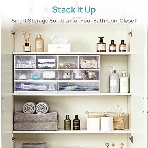 Vtopmart White Stackable Storage Drawers, 2 Pack Wide Organizers | Pull-Out Drawers, Stackable Design for Makeup Palettes, Cosmetics, Beauty Supplies, Vanity, Cabinet and Desk - style: 2pack Wide White