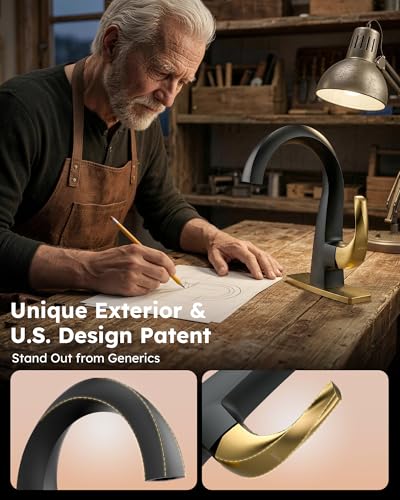 WOWOW Single Handle Bathroom Faucet 1 Hole High Arc Bathroom Basin Faucet Black and Gold with Pop-up Drain, Solid Brass Commercial Bathroom Sink Basin Vanity Bar Faucet (Patented Product) - color: Black and Gold