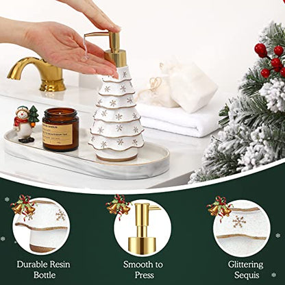 Luxspire Christmas Soap Dispenser with Glittering Sequins, Refillable with Pump, Christmas Bathroom Decor, 10oz - color: White