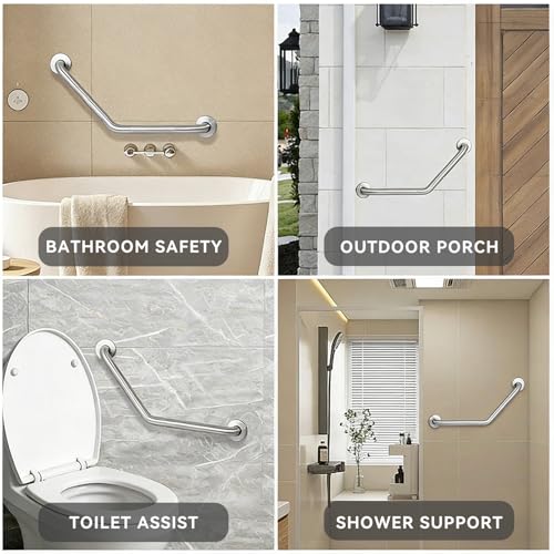 20 Inch Bathroom Grab Bar, Satin Brushed Nickel Angled Grab Bar with Anti-Slip Knurled Grip, Stainless Steel Bath Balance Bar, 1.0" Tube Safety Hand Rail Support, Handicap Elderly Assist Bath Handle - color: Brushed Nickel
