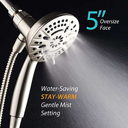 AquaDance New Magnetic Docking 8-setting High Pressure Handheld Shower Head | Space-age Magnetic Guidance Bracket System, Giant 5-inch Face, Extra-long 72-inch Stainless Steel Hose - Nickel - color: All Nickel