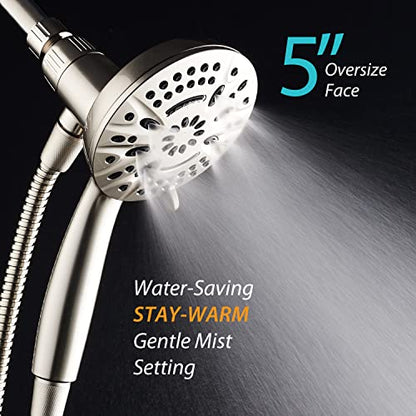 AquaDance New Magnetic Docking 8-setting High Pressure Handheld Shower Head | Space-age Magnetic Guidance Bracket System, Giant 5-inch Face, Extra-long 72-inch Stainless Steel Hose - Nickel - color: All Nickel