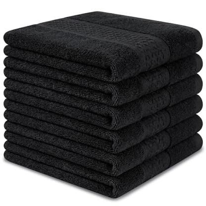 Washcloths Set, 6-Pack Cotton Wash Cloths, 13x13 Inch, Black | Highly Absorbent and Soft Feel Fingertip Towels, Machine Washable Washcloths for Bathroom, Gym, Hotel, Spa and Kitchen