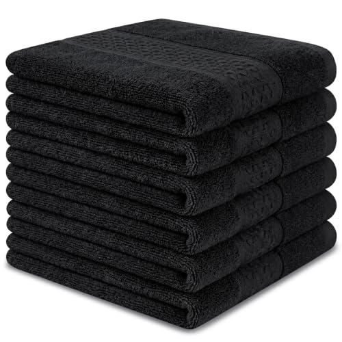 Washcloths Set, 6-Pack Cotton Wash Cloths, 13x13 Inch, Black | Highly Absorbent and Soft Feel Fingertip Towels, Machine Washable Washcloths for Bathroom, Gym, Hotel, Spa and Kitchen