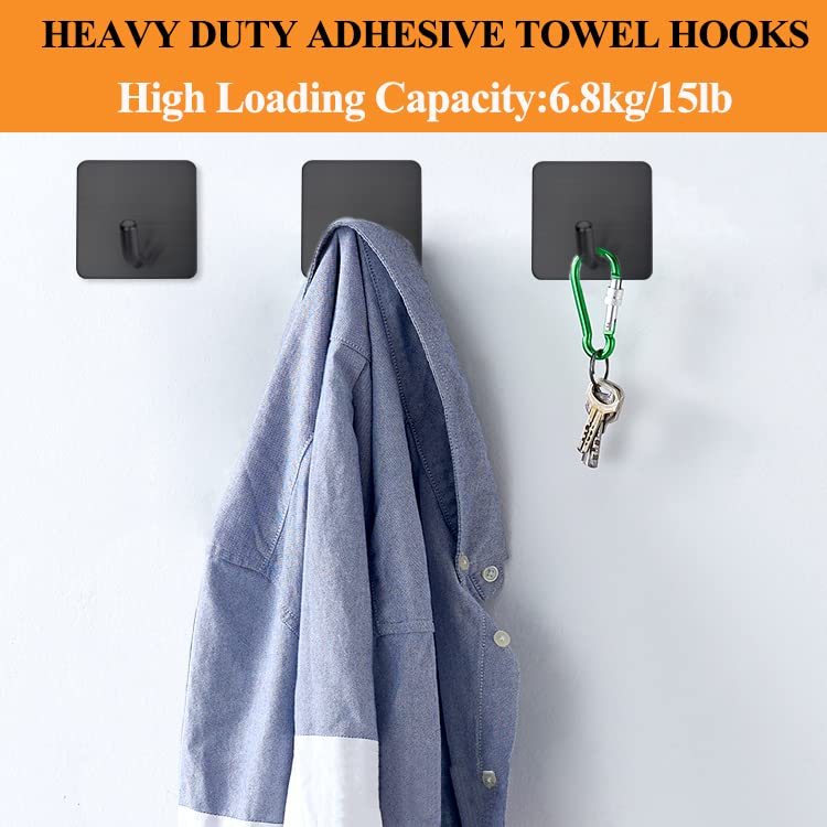 Adhesive Towel Hooks No Drill Wall Hooks Stick on Wall Hangers Shower Hooks for Inside Shower Bathrooms Kitchen Door Black -4 Packs - color: Black