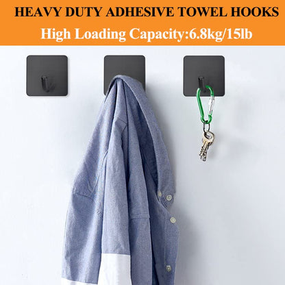 Adhesive Towel Hooks No Drill Wall Hooks Stick on Wall Hangers Shower Hooks for Inside Shower Bathrooms Kitchen Door Black -4 Packs - color: Black