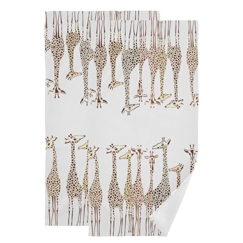Brown White Giraffe Hand Towels for Bathroom Set of 2,Cute Wild Animal Africa Safari Giraffes Kitchen Towels,Microfiber Absorbent Decorative Guest Bathroom Towels for Face,Shower,Gym 14"x28" - color: Brown White