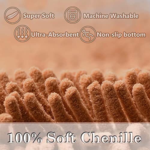 Champagne Chenille Bath Rug Set - 2 Piece Non-Slip Absorbent Shaggy Rugs, Bathtub Mat, Washable Bathroom Carpet for Tub, Shower, Washroom - 32x20 + 24x16 Inch - color: Champagne
