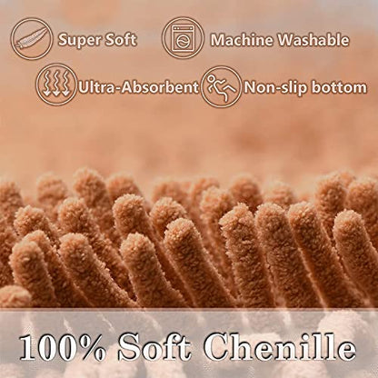 Champagne Chenille Bath Rug Set - 2 Piece Non-Slip Absorbent Shaggy Rugs, Bathtub Mat, Washable Bathroom Carpet for Tub, Shower, Washroom - 32x20 + 24x16 Inch - color: Champagne