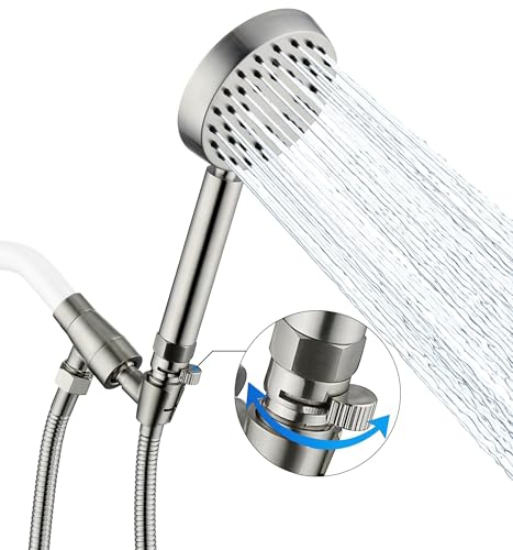 G-Promise All Metal Handheld Shower Head with Shut Off Valve & Long Hose | Built to Last, Water-Saving On/Off Pause Valve, Solid Brass Bracket Holder, 70" to 75" Flexible Stainless Steel Hose