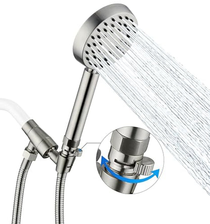 G-Promise All Metal Handheld Shower Head with Shut Off Valve & Long Hose | Built to Last, Water-Saving On/Off Pause Valve, Solid Brass Bracket Holder, 70" to 75" Flexible Stainless Steel Hose