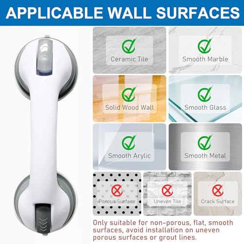 Shower Handle Grab Bars for Bathtubs and Showers, Heavy Duty Shower Handle Removable Shower Handrails for Seniors and Elderly, Bathroom Safety Grip No Drilling Waterproof Grey
