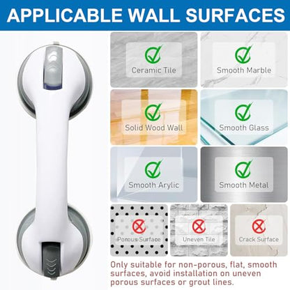 Shower Handle Grab Bars for Bathtubs and Showers, Heavy Duty Shower Handle Removable Shower Handrails for Seniors and Elderly, Bathroom Safety Grip No Drilling Waterproof Grey