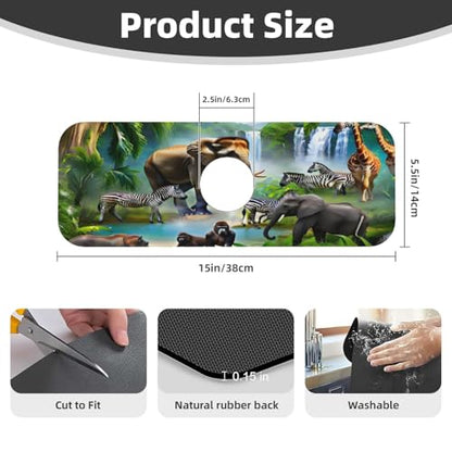 Animal Paradise Kitchen sink faucet pad, strong water absorption, anti slip, easy to clean, very suitable for splash and drip prevention, suitable for kitchens and bathrooms - color: Animal Paradise
