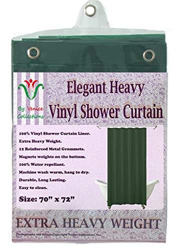 Elegant Heavy Duty Vinyl Shower Curtain Liner with 12 Metal Grommets Dark Green - color: Dark Green