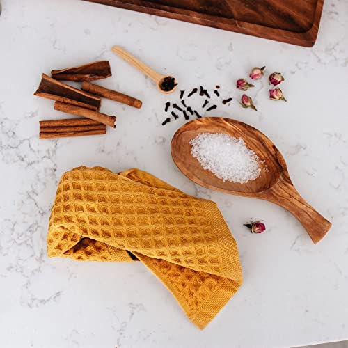 Waffle Washcloths Set, 100% Turkish Cotton (Mustard) - color: Mustard, size: Washcloths Set (4 Pieces)