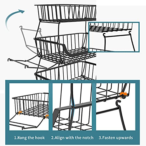 Metal Wire Baskets with Wheels, Stackable Storage Bins Kitchen Organizer Shelf 3-4-5-6 Tier Fruit Vegetable Cart Dishes Seasonal Rack Shelves for Garage, Pantry, Bathroom - size: 4 Tier without Slide Drawer