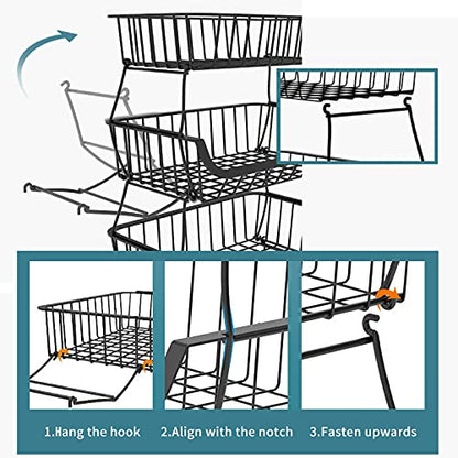 Metal Wire Baskets with Wheels, Stackable Storage Bins Kitchen Organizer Shelf 3-4-5-6 Tier Fruit Vegetable Cart Dishes Seasonal Rack Shelves for Garage, Pantry, Bathroom - size: 4 Tier without Slide Drawer