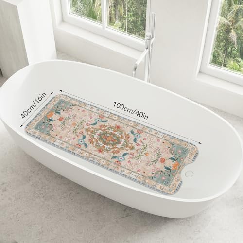 SHUCHING Brown Bath Mat for Tub Non Slip-40x16 Inch | Bathtub Mat for Women & Elderly Mold Free, Long Shower Mat for Inside Shower with Suction Cup, Machine Washable - color: Brown