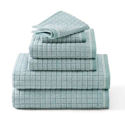 TOWN & COUNTRY EVERYDAY 6-Piece Textured Windowpane Set, 2-Bath Towels, 2-Hand Towels, 2-Washcloths, 100% Cotton, Plush & Absorbent 550GSM, Aqua Blue - color: Aqua Blue
