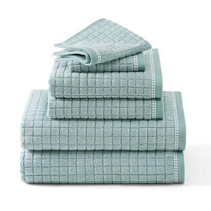 TOWN & COUNTRY EVERYDAY 6-Piece Textured Windowpane Set, 2-Bath Towels, 2-Hand Towels, 2-Washcloths, 100% Cotton, Plush & Absorbent 550GSM, Aqua Blue - color: Aqua Blue