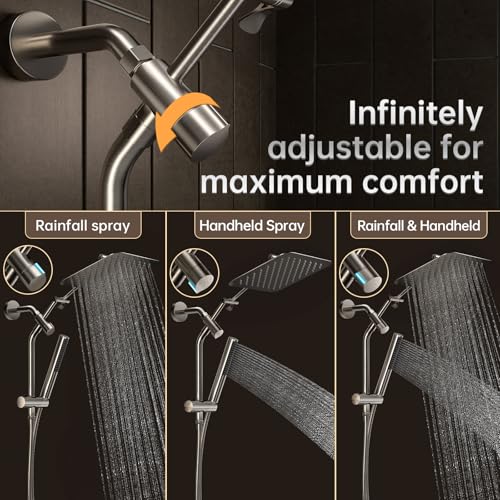 Veken 10" Luxurious Brushed Nickel All Metal Rain Shower Head with Handheld Spray Combo, High Pressure Rainfall Square Shower Heads with Extension Arm, Wide Dual Showerhead, Bathroom Accessories - color: Brushed Nickel