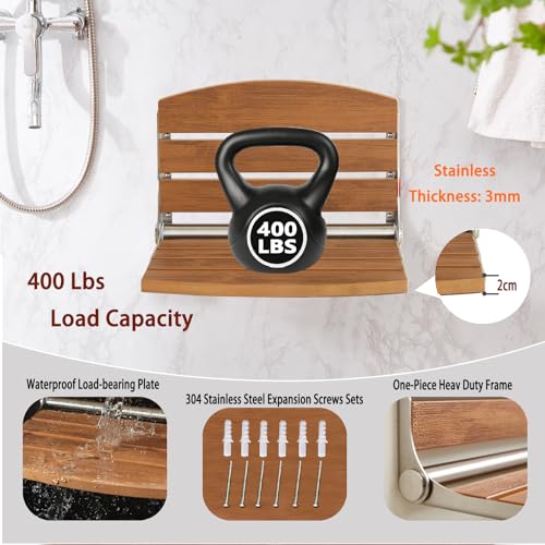 17.5" Folding Shower Seat Wall Mounted,Foldable Shower Bench,Fold Down Shower Seat,Folding Shower Seat Bench,Wall Mount Shower Seat Bench Chair (Teak) - color: Teak