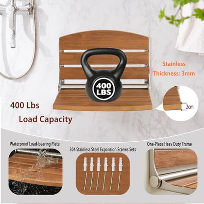 17.5" Folding Shower Seat Wall Mounted,Foldable Shower Bench,Fold Down Shower Seat,Folding Shower Seat Bench,Wall Mount Shower Seat Bench Chair (Teak) - color: Teak