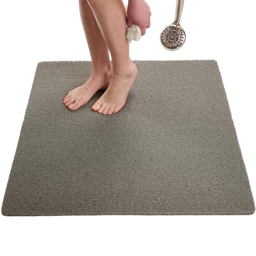 ENKOSI Loofah Square Shower Mat - Non Slip Shower Mats for Inside Shower - Extra Large 31x31 Shower Floor Mat Non Slip - Square Bath Mat for Shower - Secure Anti Slip Shower Bathroom Mat (31x31 Gray) - color: Grey, size: 31" x 31" (Square)