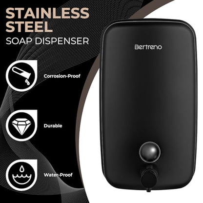Commercial Soap Dispenser Wall Mount Stainless Steel Soap Dispensers Liquid Manual Anti-Leak Pump Hand Soap Dispenser for Bathroom Kitchen Black (35 fl.oz./1000ml) - color: Black, size: 1000ml