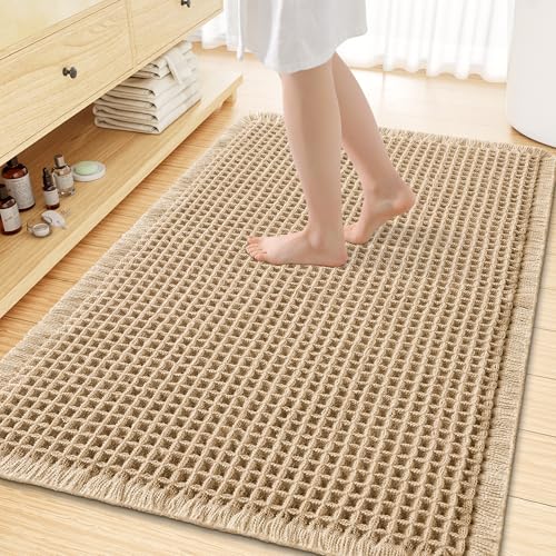Smiry Waffle Bath Mat 59X35, Extra Soft Absorbent Bathroom Rugs, Brown | Non Slip Machine Washable Quick Dry Bath Rugs for Bathroom Floor, Tub, Shower, Home Decor Accessories - color: Brown, size: 59'' X 35''