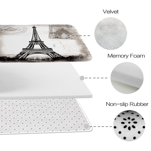 Paris Eiffel Tower France City of Love Bathroom Rugs and Mats Sets 3 Piece, Memory Foam Bath Mat, U-Shaped Contour Shower Mat Non Slip Absorbent, Velvet Washable 20 x 31 inches - color: Color12