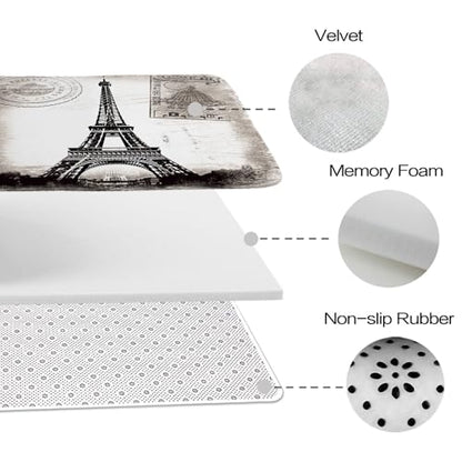 Paris Eiffel Tower France City of Love Bathroom Rugs and Mats Sets 3 Piece, Memory Foam Bath Mat, U-Shaped Contour Shower Mat Non Slip Absorbent, Velvet Washable 20 x 31 inches - color: Color12