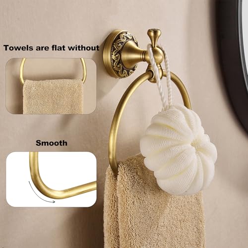 Antique Brass Toilet Paper Holder Towel Ring, Brushed Brass Towel Holder Toilet Paper Roll Holder, Rustic Towel Rack Bathroom Accessories Set Hardware 2 Pieces Farmhouse Wall Mounted - color: Brass