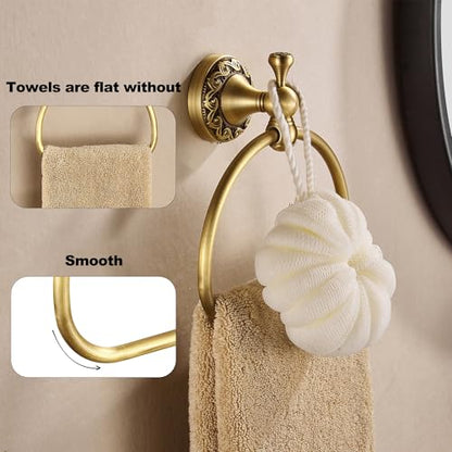 Antique Brass Toilet Paper Holder Towel Ring, Brushed Brass Towel Holder Toilet Paper Roll Holder, Rustic Towel Rack Bathroom Accessories Set Hardware 2 Pieces Farmhouse Wall Mounted - color: Brass