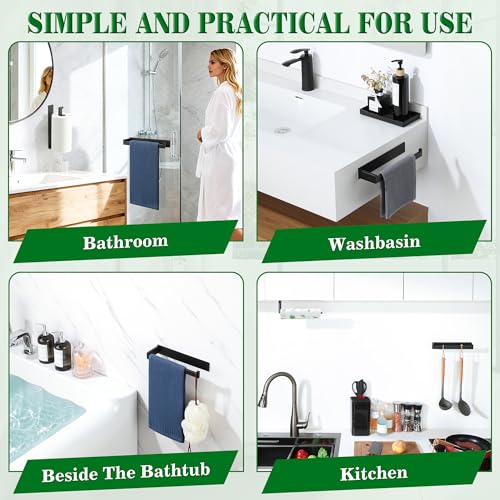 Alise Hand Towel Holder for Bathroom Wall Mounted Self Adhesive,Matte Black | Bathroom Towel Rack Without Screws,SUS304 Stainless Steel, Hand Towel Bar Towel Hanger for Bathroom,Kitchen,Cabinet - color: Black